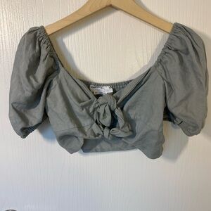 Urban Renewal Gray Tie-Front Puff Sleeve Crop Top